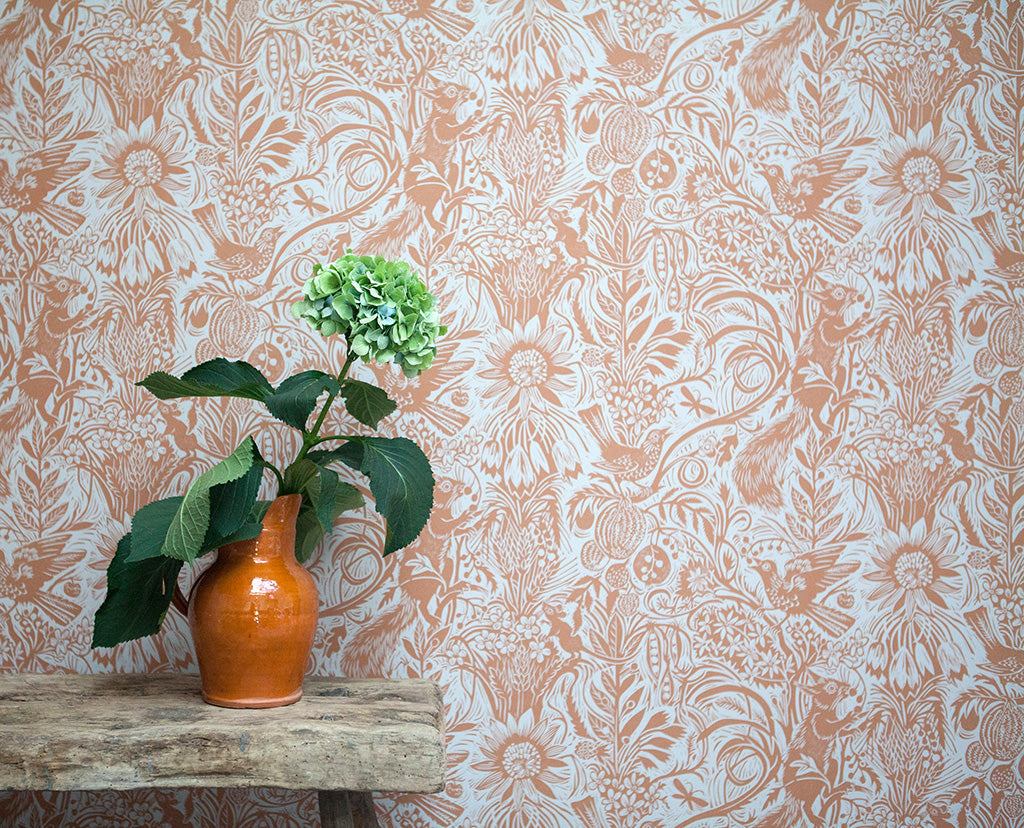 Squirrel and Sunflower wallpaper - Mark Hearld - St. Jude's Fabrics & Wallpapers