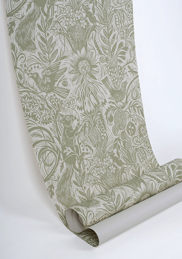 Squirrel and Sunflower wallpaper - Mark Hearld - St. Jude's Fabrics & Wallpapers