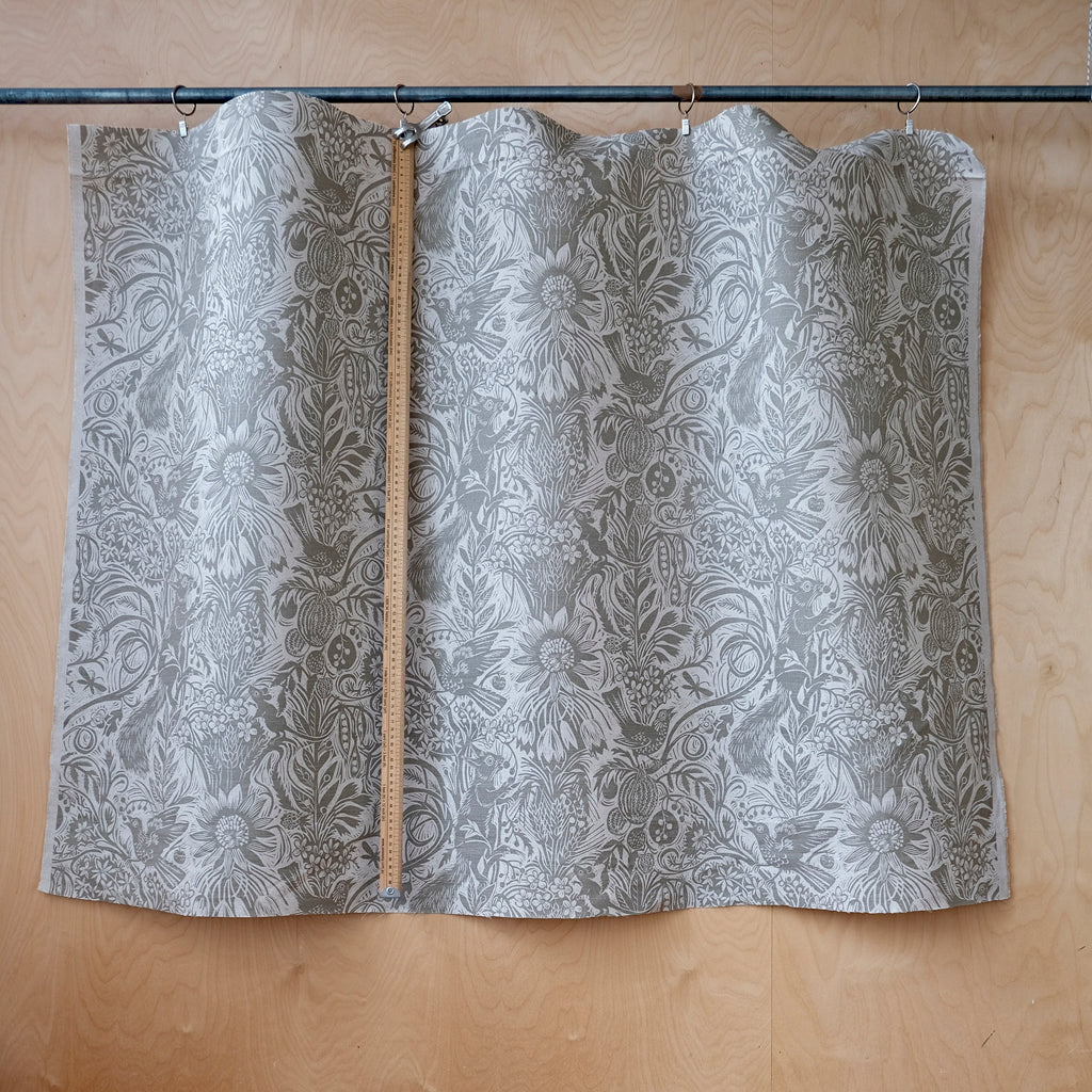 Squirrel and Sunflower fabric - French Grey - Mark Hearld - St. Jude's Fabrics & Wallpapers