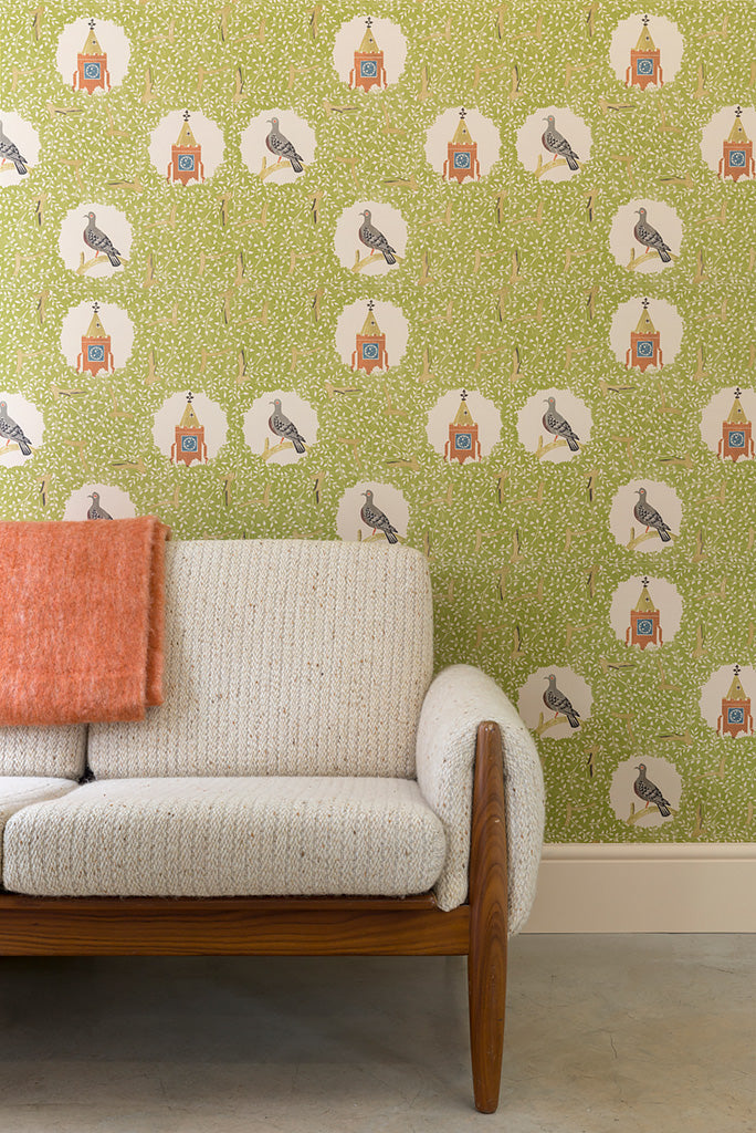 Pigeon and Clock Tower wallpaper - Edward Bawden - St. Jude's Fabrics & Wallpapers