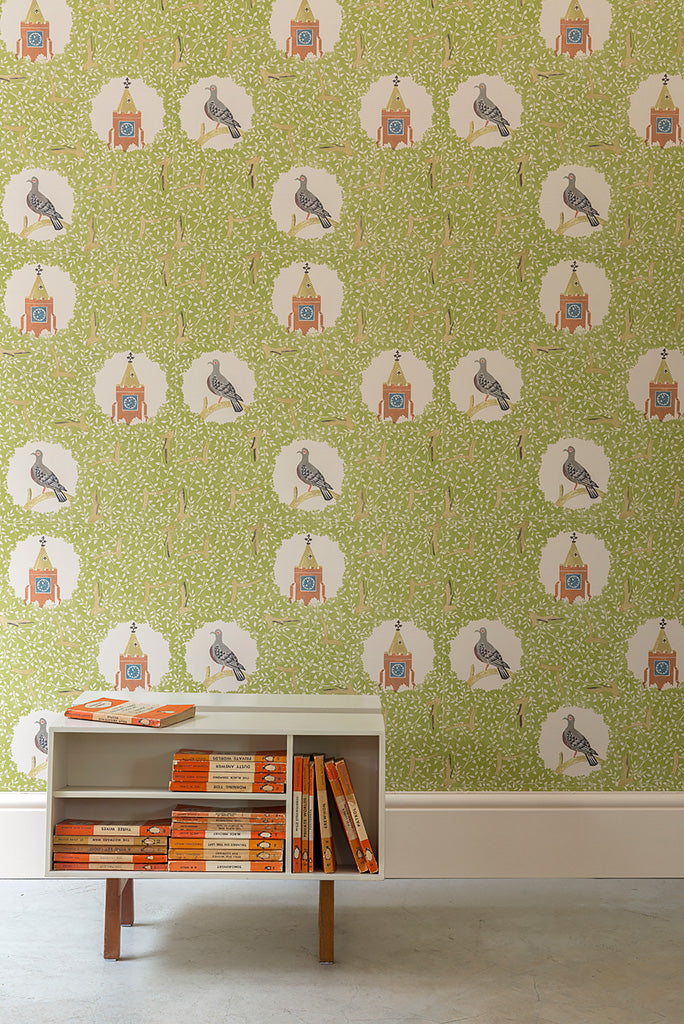 Pigeon and Clock Tower wallpaper - Edward Bawden - St. Jude's Fabrics & Wallpapers