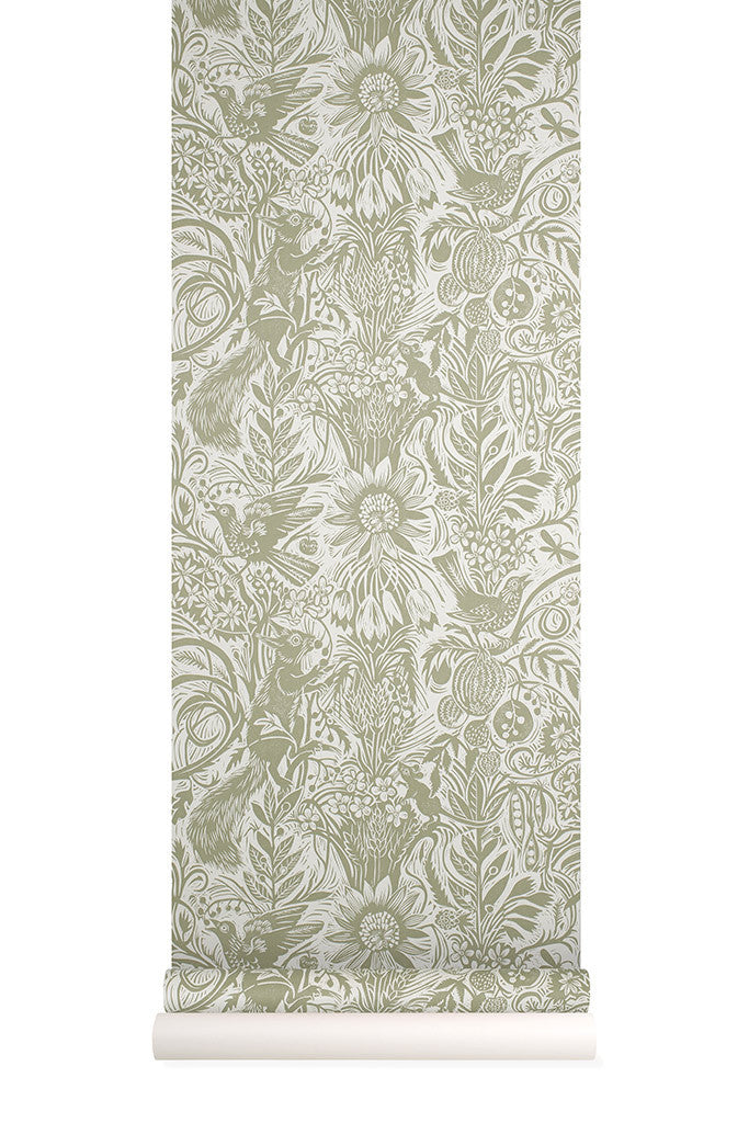 Squirrel and Sunflower wallpaper - Mark Hearld - St. Jude's Fabrics & Wallpapers