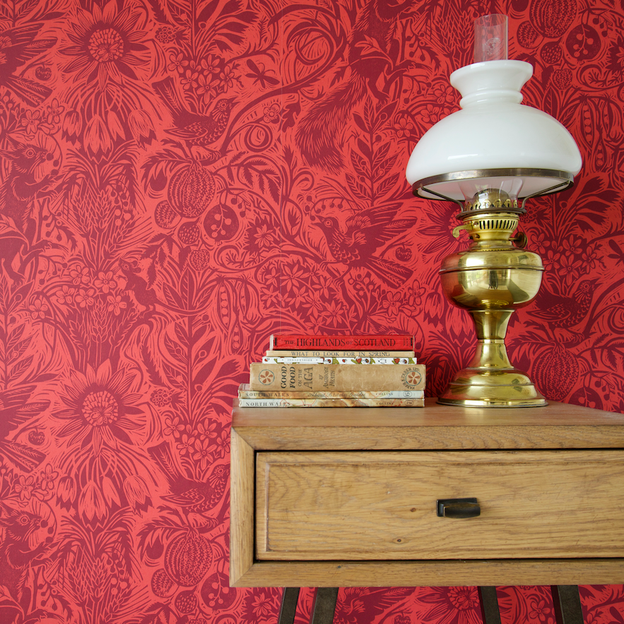 Squirrel and Sunflower wallpaper - Mark Hearld - St. Jude's Fabrics & Wallpapers